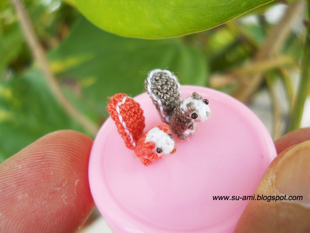 Super Tiny Squirrels - Micro Crochet Miniature Animals - Set of Two Squirrels - Made To Order