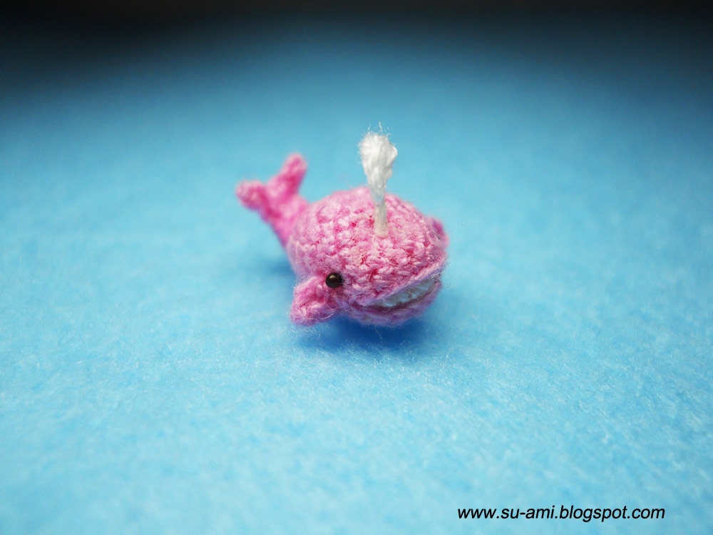 Micro Pink Whale Dolphin - Dollhouse Miniature Crochet Whale Dolphin - Made to Order