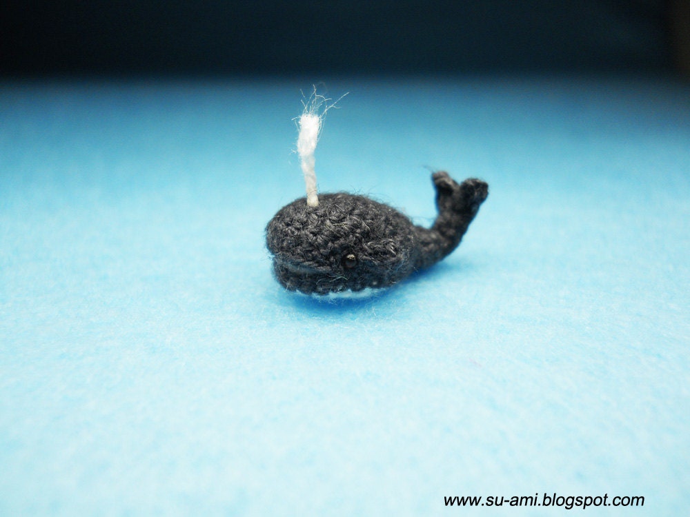 Extreme Micro Whale Woolie - Tiny Crochet Grey Whale - Made to Order