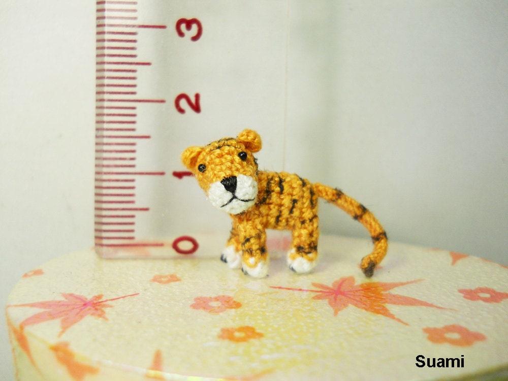 Micro Miniature Tiger - Tiny Crochet Dollhouse Yellow Tigers - Made To Order