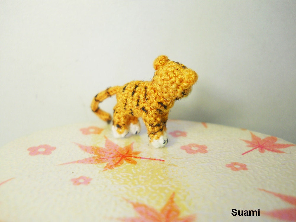 Micro Miniature Tiger - Tiny Crochet Dollhouse Yellow Tigers - Made To Order