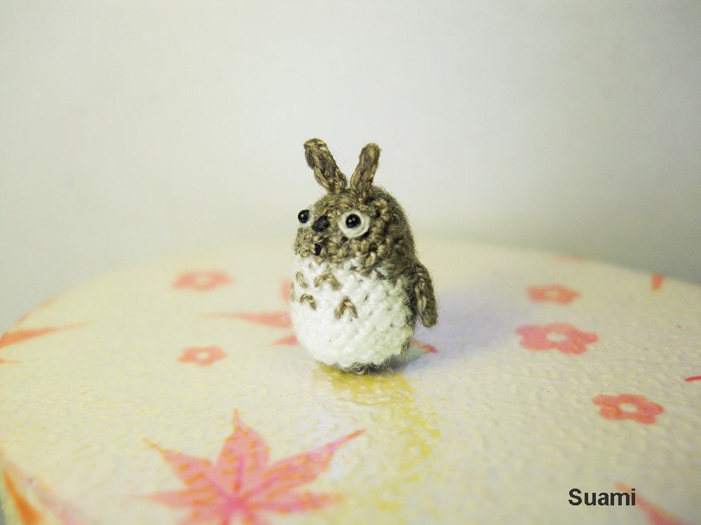 Micro Totoro Amigurumi - Tiny Mini Dollhouse Crochet Miniature Woodland Rabbit Animals- Made To Order