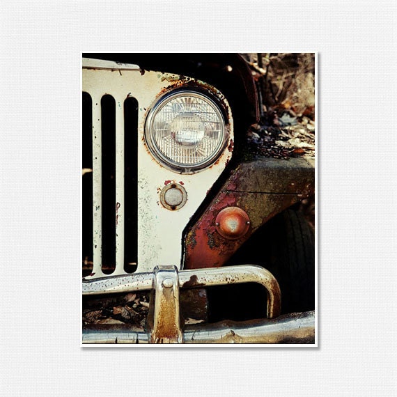 Jeep Pictures - Vintage Jeep Willy Photograph - Industrial, Rust, Manly, Father's Day - Red, White - Classic Car Photo - For Him - 8x10. - LisaRussoFineArt