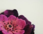 Pink- Purple - Brown - Felt Flower Brooch - Hand felted wool