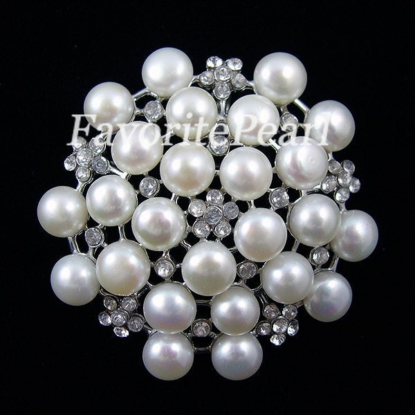 Pearl Brooch - Pearl Size 7-7.5mm White Color Freshwater Pearl Brooch - Free Shipping