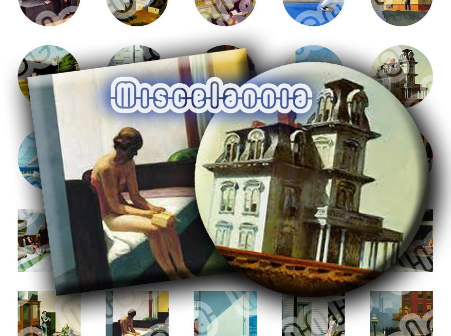 Edward Hopper. Mix: SQUARES and CIRCLES (Instant Download). 8x5 Digital Collage Sheet. 1 inch. 027-M