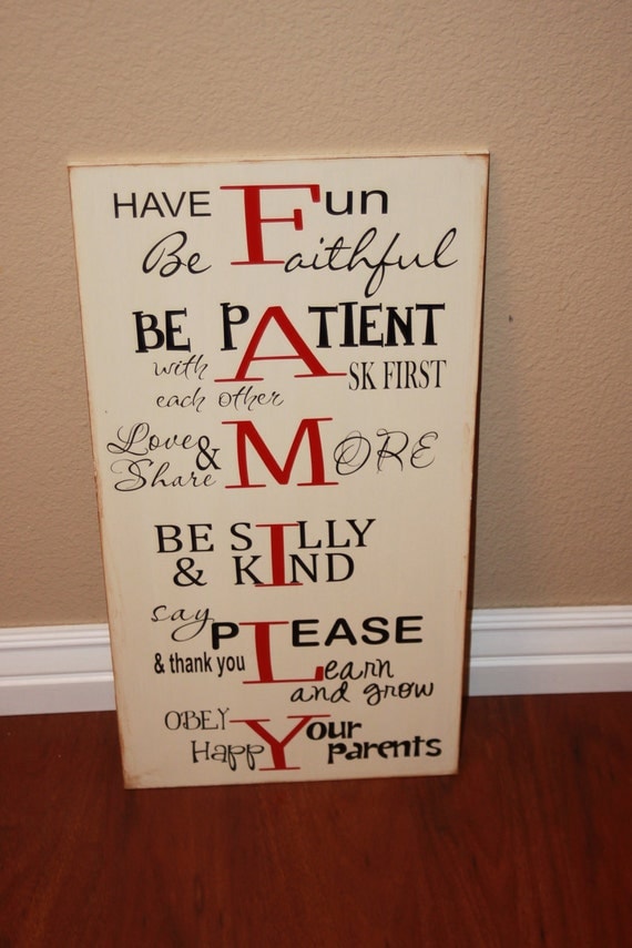 Family Rules and House Motto Board - Home Decor wood sign with vinyl lettering