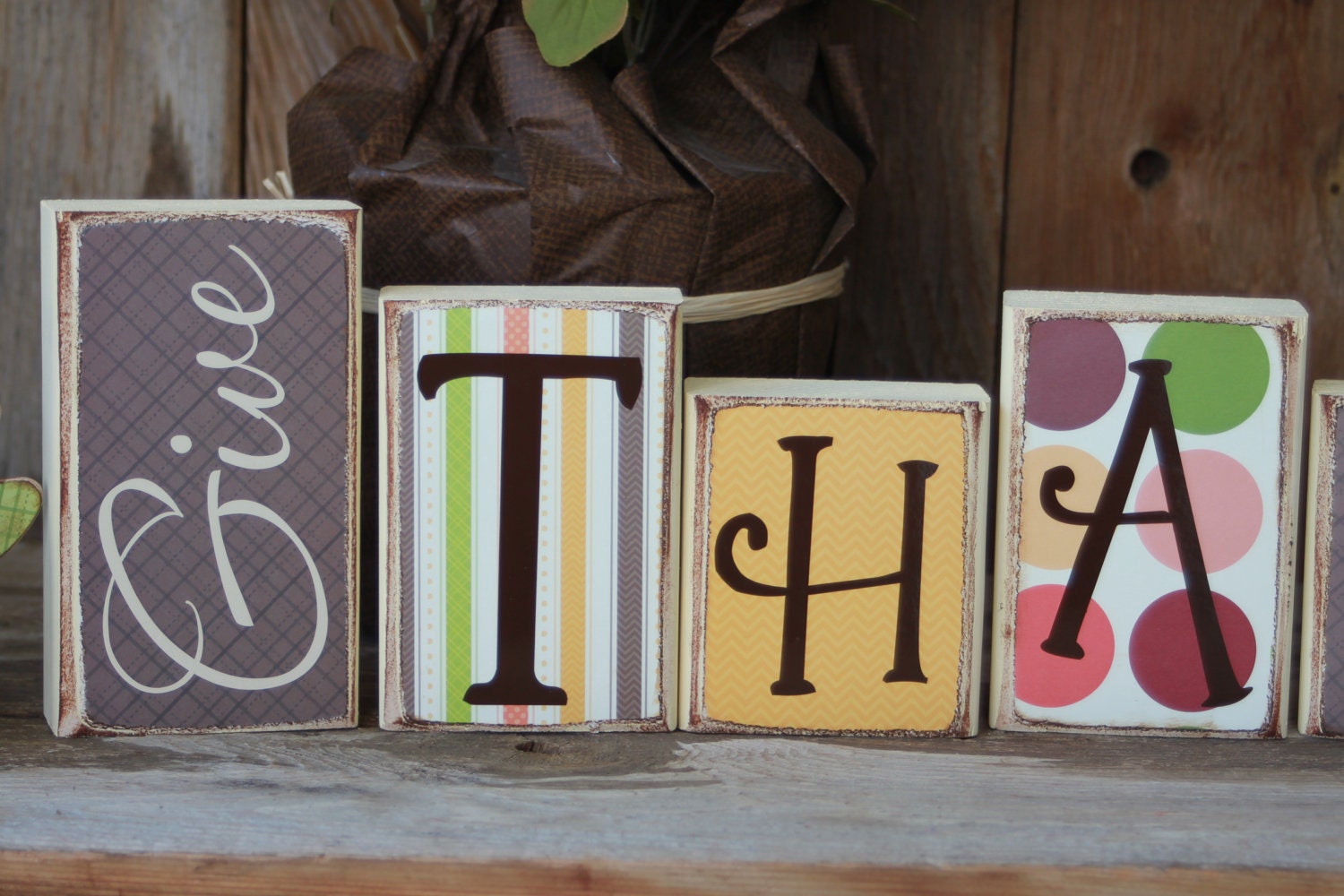 Reversible - Believe& Give Thanks wood Block Letters - Vinyl Lettering
