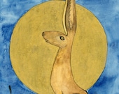 Moon gazing golden Hare A4 print