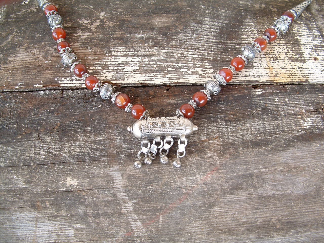 Alpaca Silver and Carnelian Colored Stone Necklace