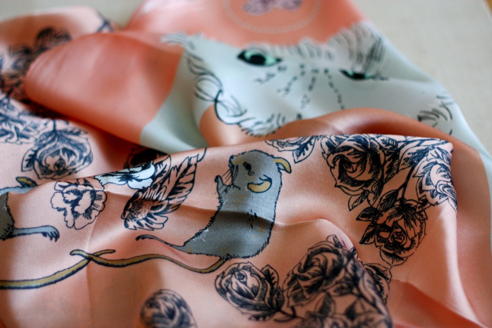 SAMPLE - printed silk scarf - Persians & Prey - 36" x 36"