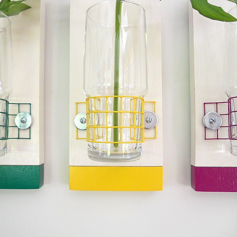THISTLE: modern saturated colors wall mount flower vase set