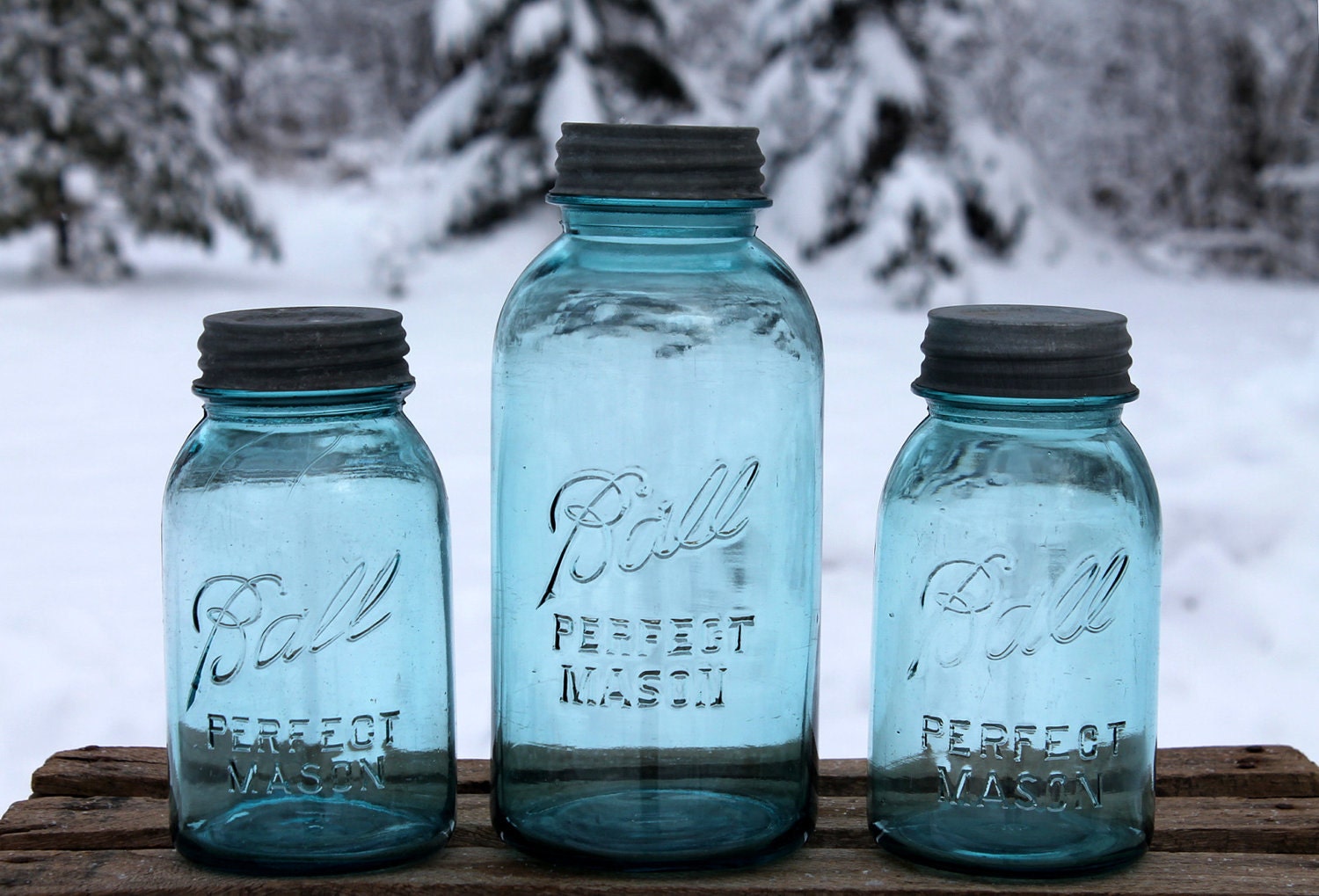 Vintage Blue Ball Perfect Mason Canning Jars 1-Quart & 2-Quart Jars - Wedding - Home Decor  - Collectible