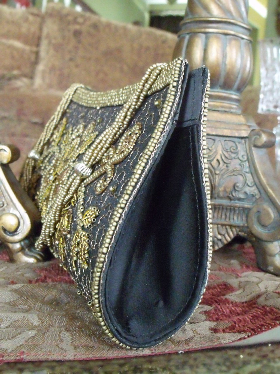 FREE SHIPPING Beaded Handbags Satin Purse Gold Beaded Handbags Evening Bags Beaded Purses Made In India Handbags