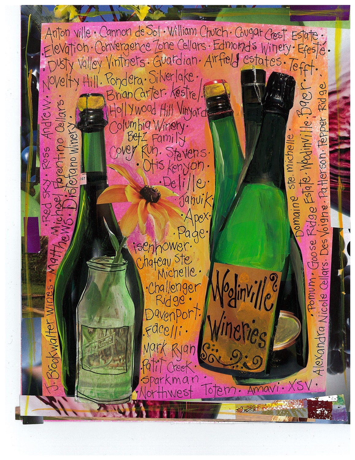 Woodinville Wineries... a Limited Edition, Mixed Media  print by Mary Klump Celebrating the Amazing Wine of the Washington