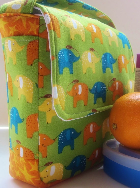 Kids Insulated Lunch Tote- Summer Camp Snack Bag- Elephants on Parade