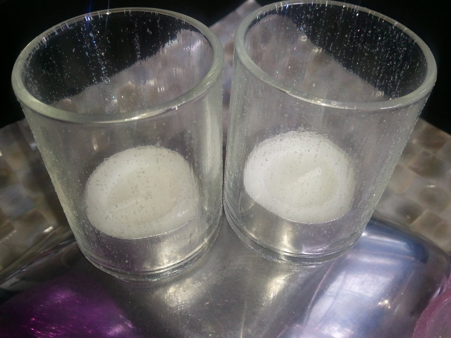 Iridescent  Glitter Votive Candle Holders