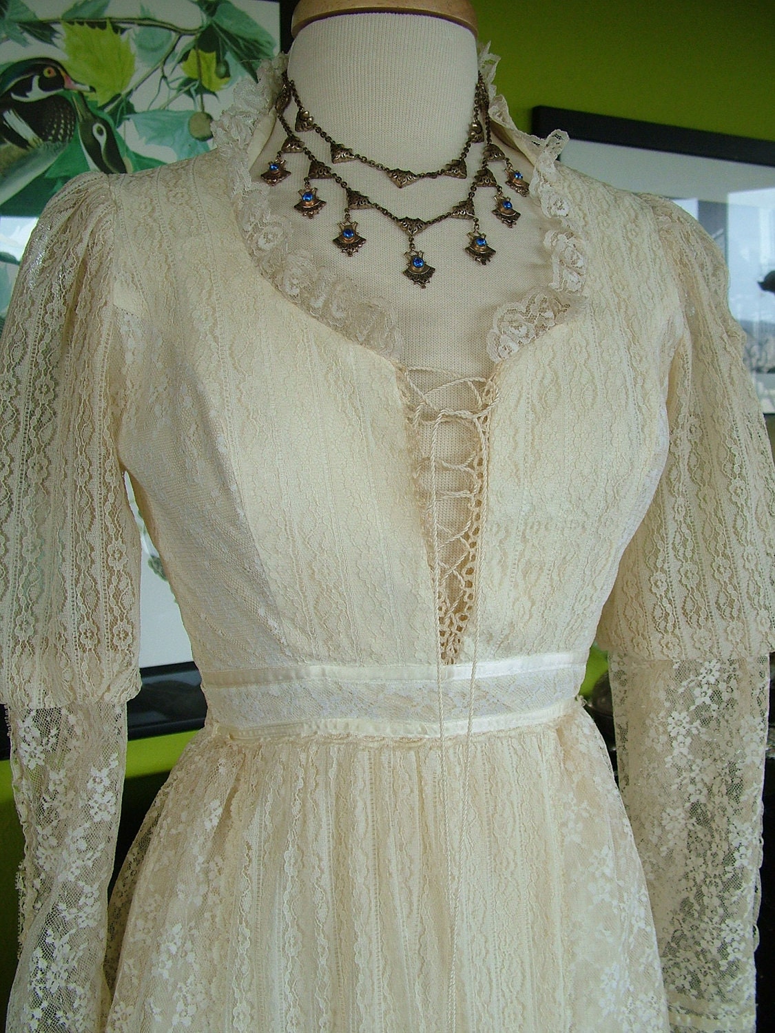 Vintage 1970s Gunne Saxe jessica mc clintock sytle wedding dress lace up bridal gown hippie chic