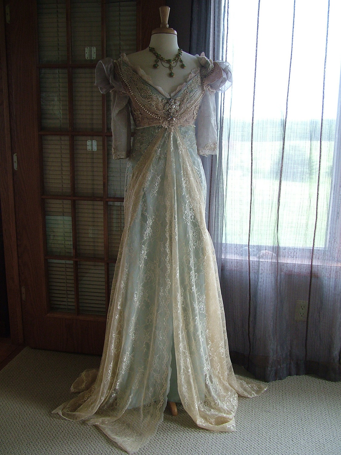 Original Handmade Vintage Inspired Cinderella "Ever After Breathe" Wedding gown Victorian Empire Style