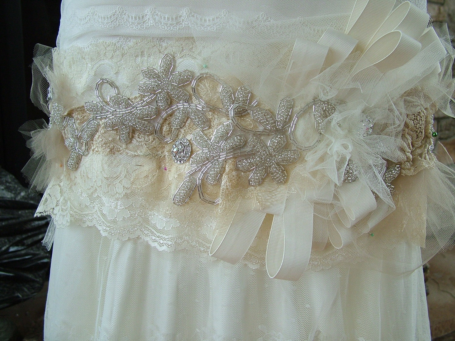 Original 1920s Inspired wedding dress Flapper gown Beaded antique lace dress
