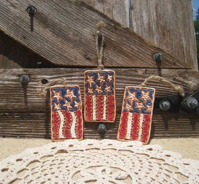 3 Small American Flag Ornaments / Home Decor/ Cottage / Cabin / Patriotic Decoration / Gift