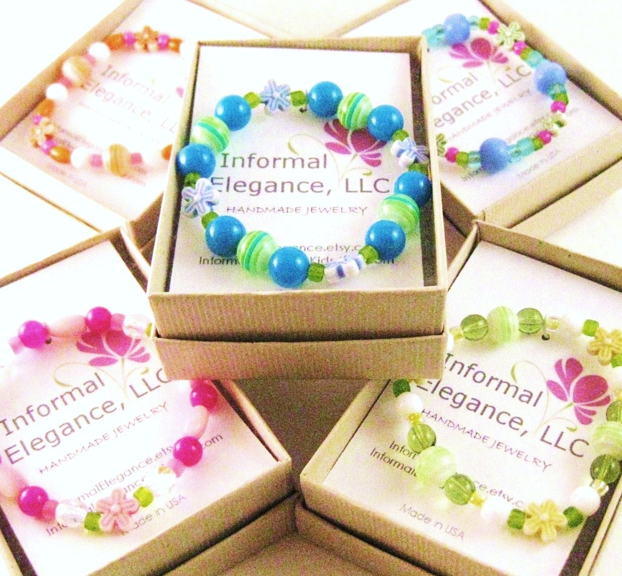 SALE: 10 Girls Bracelets in Gift Boxes, Great Party Favors or Stocking Stuffers