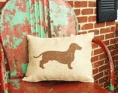 Handmade Stenciled Dachshund Silhouette Burlap Pillow-Insert Included