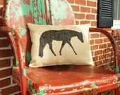 Handmade Stenciled Western Pleasure Quarter Horse Silhouette Burlap Pillow-Insert Included