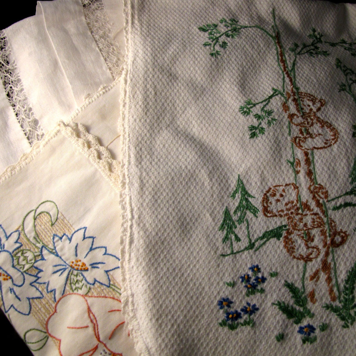 Vintage White Linens Collection - Tablecloth Runner and Towels