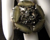 Weiss Rhinestone and Grey Cream Cabuchon Clipon Earrings Vintage Flower Button Shape