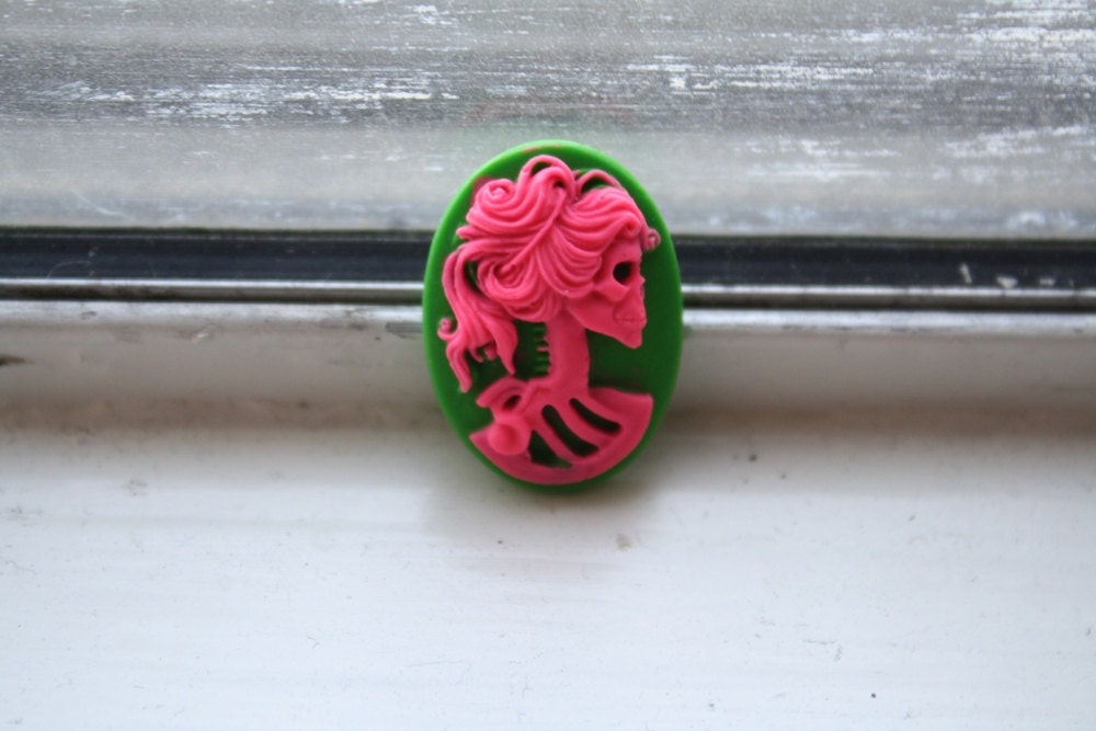 Lovely Lenore Rockabilly Neon Zombie 25mm x 18mm Loose Polymer Clay Cameos- Set of Three