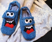 fuzzy blue monster slippers - ON SALE