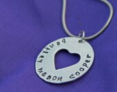 Hand Stamped Jewelry- Personalized Heart Washer Necklace