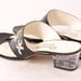 1980's Dezaria Black Patent Leather pumps - white sunburst design, gold sun and clear heels - Size 6
