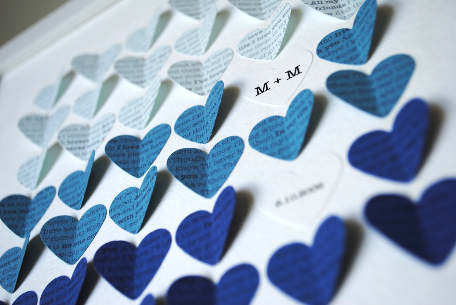 Lyric Wedding Gift Frame - 3D Song Hearts Framed Art Wedding or Anniversary - Blue Color Fade (Unique wedding or anniversary present)