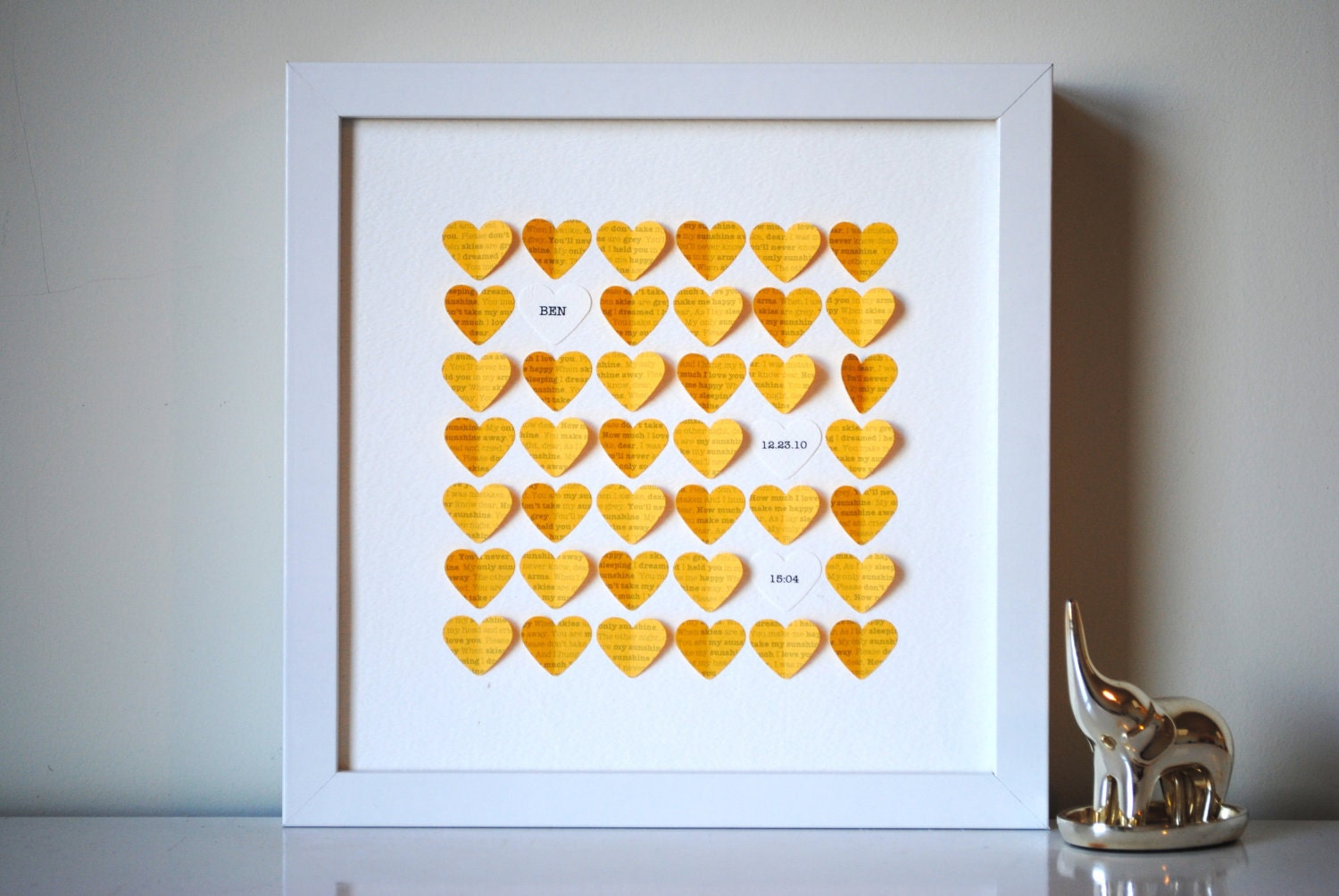 Baby Gift, Personalized Framed 3D You Are My Sunshine Song Hearts - Yellow (Unique baby shower gift)