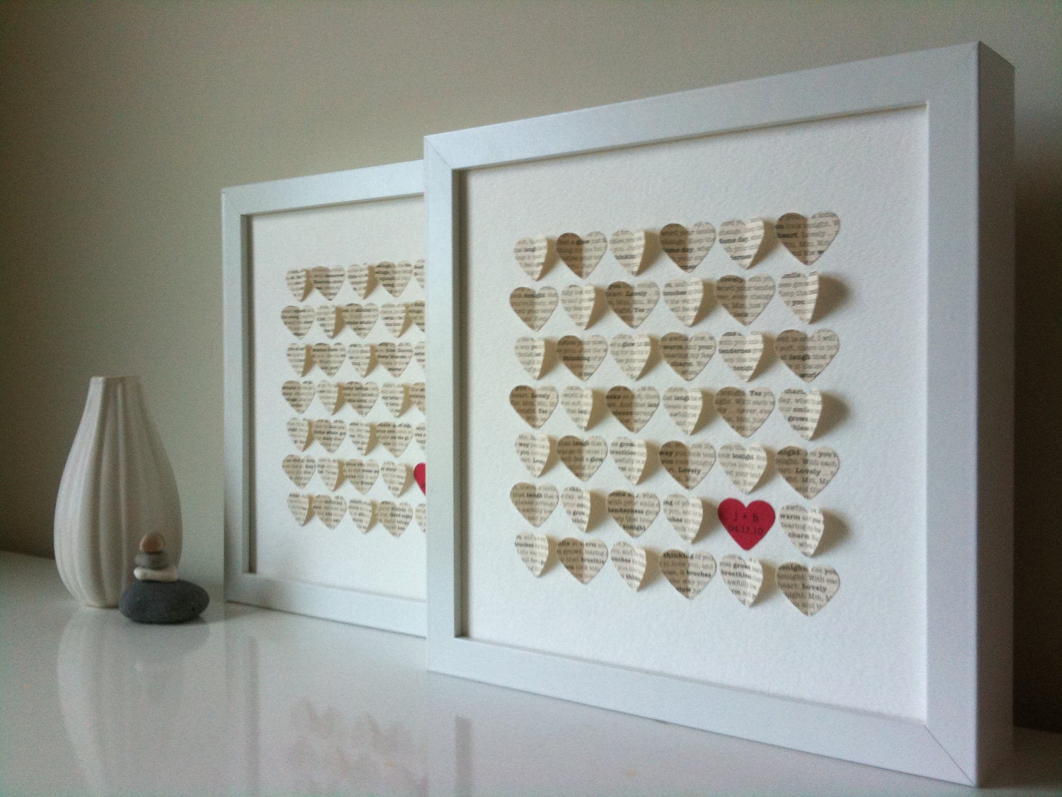 First Anniversary Gift, Personalized 3D Hearts - made with song lyrics, love letter, or vows (Unique wedding present)
