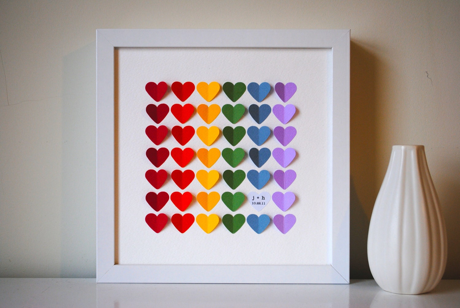Wedding Guest Book Alternative - 3D Wedding Hearts - RAINBOW - XS - For up to 60 guests (includes frame, instruction card & pen)