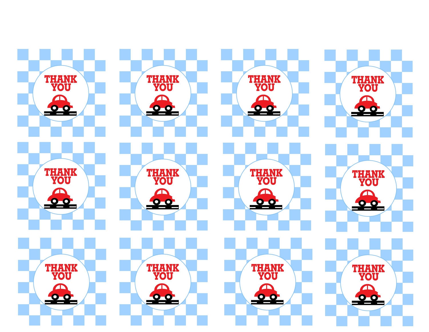 Printable Little Red Car Thank You Tags