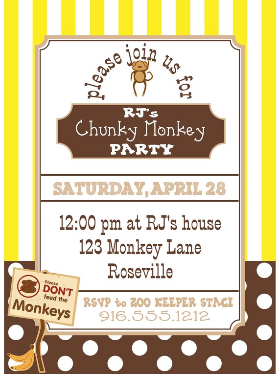 Printable Chunky Monkey Invitation Il_570xn