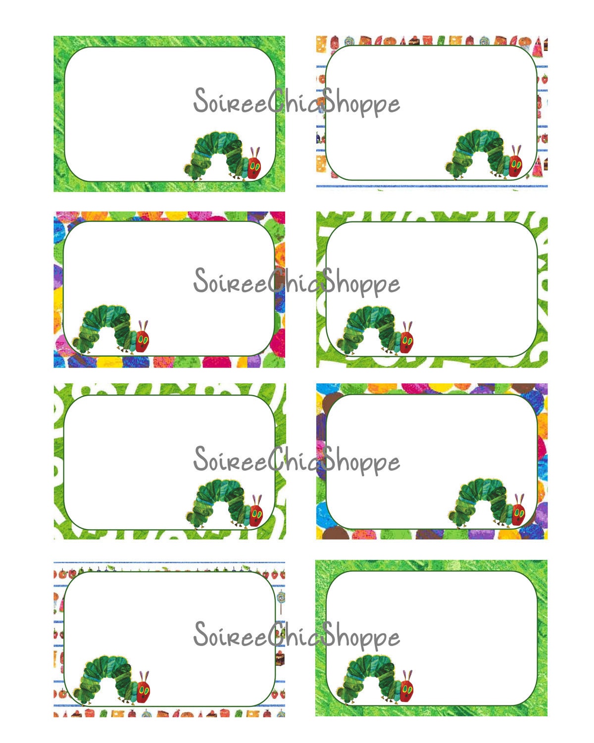 Custom Printable Hungry Caterpillar Birthday Party Candy Labels/Place Cards or Tags