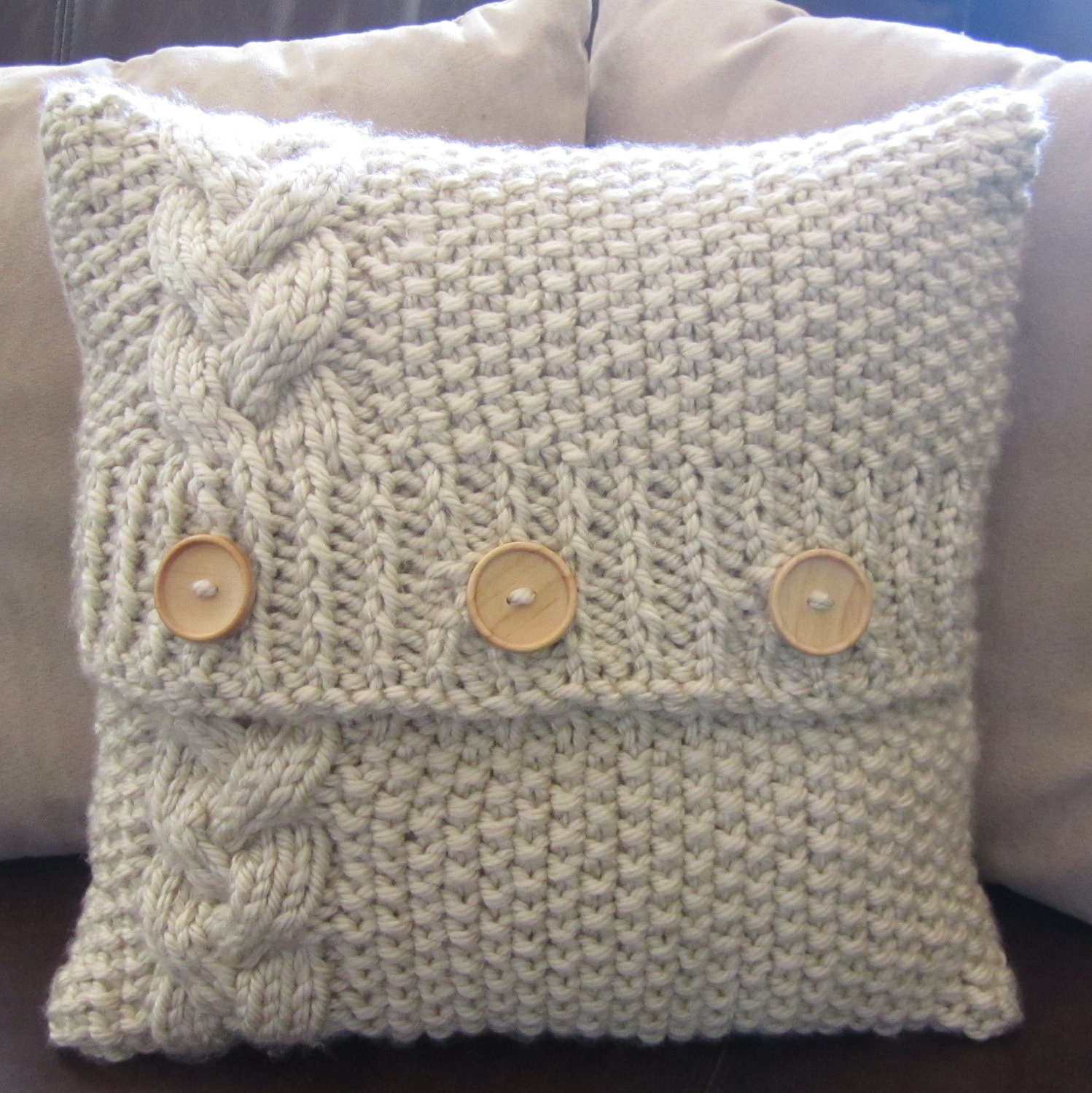 Braided Cable chunky hand knit 16 x 16 pillow cover