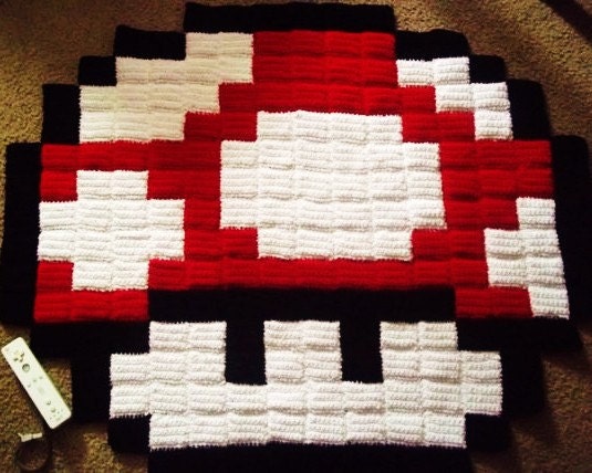 Giant 8 Bit Super Mario Mushroom Pixel Rug-READY to ship