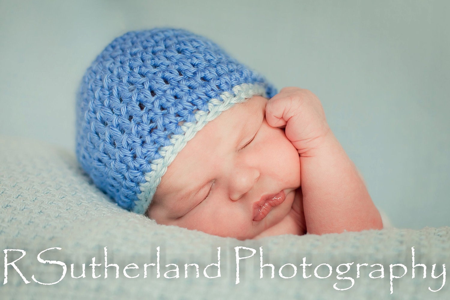 BOGO Sale- Newborn/ Boys/Girls Handmade Beanie- Berry Blue  w/Soft Blue-You PICK 2