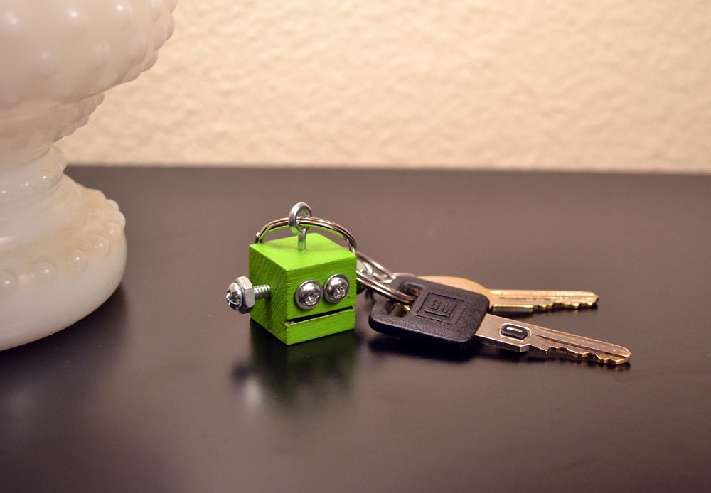 Green Robot Key Chain, Functional Art