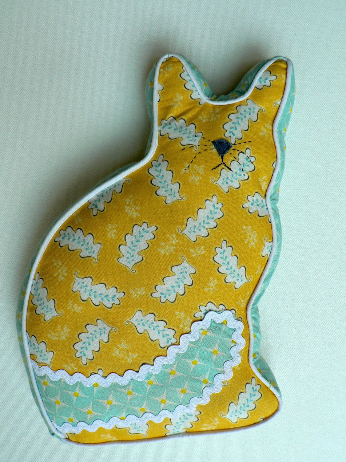Cat and Mouse Pillow inYellow White Blue