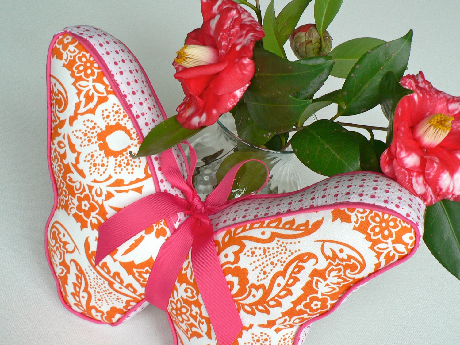 Butterfly Pillow Bright Pink and Orange