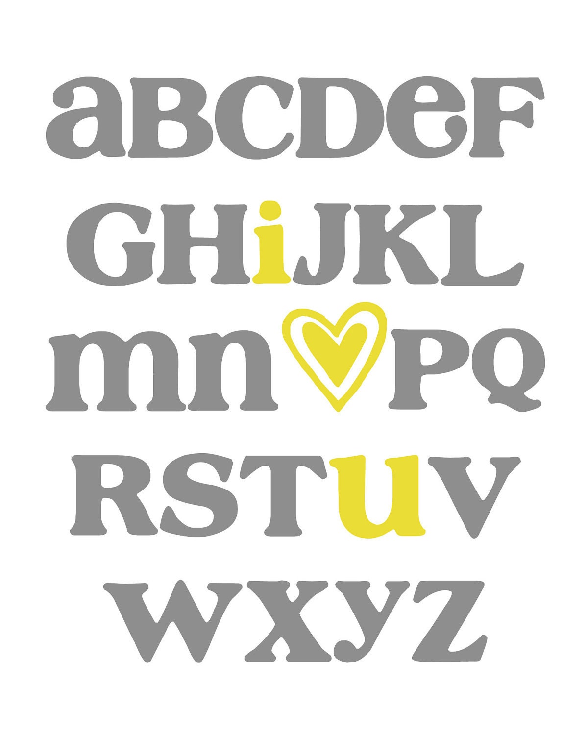 ABC Alphabet Art ( I Love You ) Digital Nursery Wall Art PRINTABLE 8x10 JPEG File Multiple Colors Available