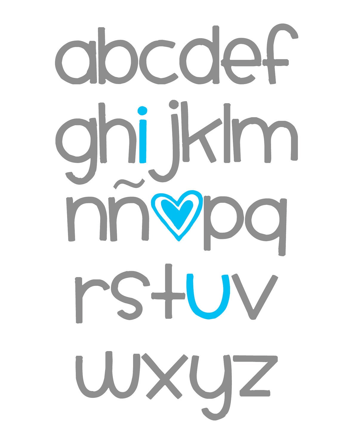 Spanish ABC Alphabet Art ( I Love You ) Digital Nursery Wall Art PRINTABLE 8x10 JPEG File Multiple Colors and Fonts Available