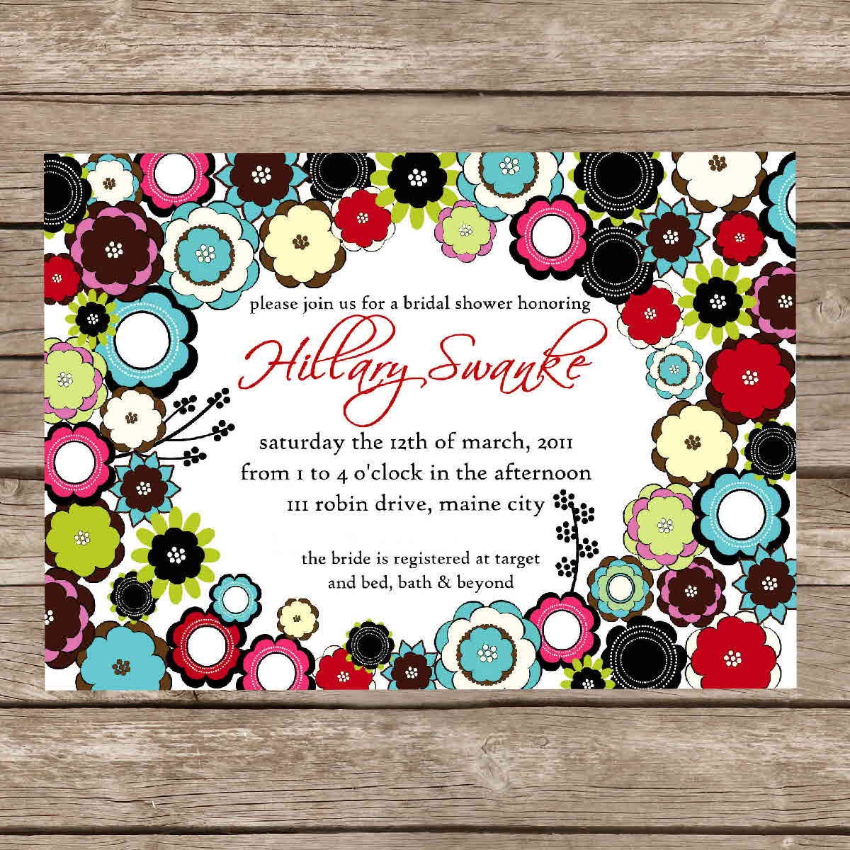 Printable Modern Flowers Bridal Wedding Shower Invitation - Digital File